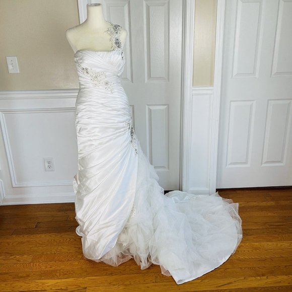 Kitty Chen Dresses Kitty Chen White Beaded One Shoulder Pleated